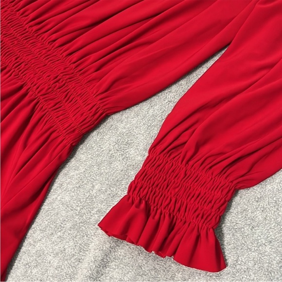 Norma Kamali Red Off Shoulder Dress Medium Mini Hoco Christmas Cocktail Holiday - Picture 9 of 12
